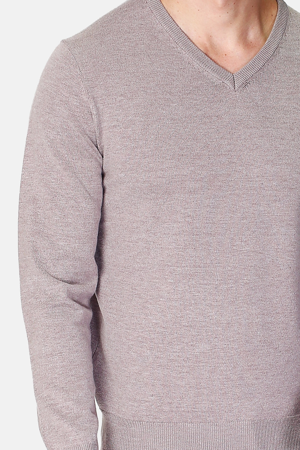 Maglione classico con scollo a V e maniche lunghe lavorato a maglia a 3 fili - Deserto