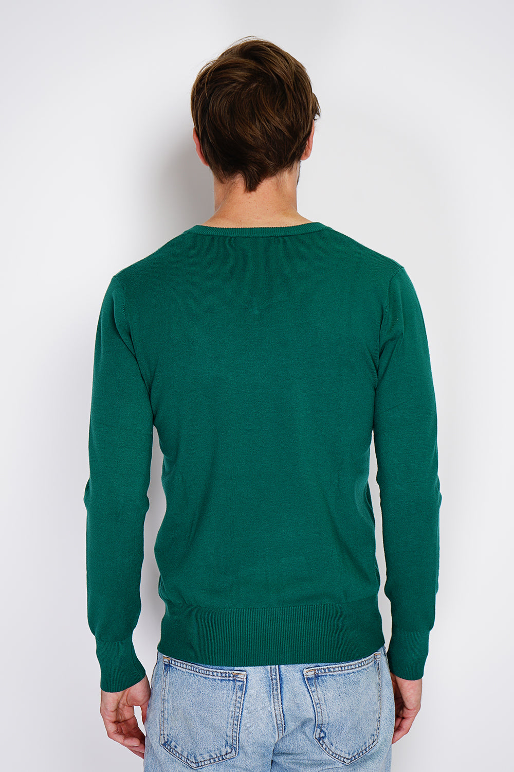 Maglione classico con scollo a V e maniche lunghe lavorato a 3 fili Amazon Green -WFM120