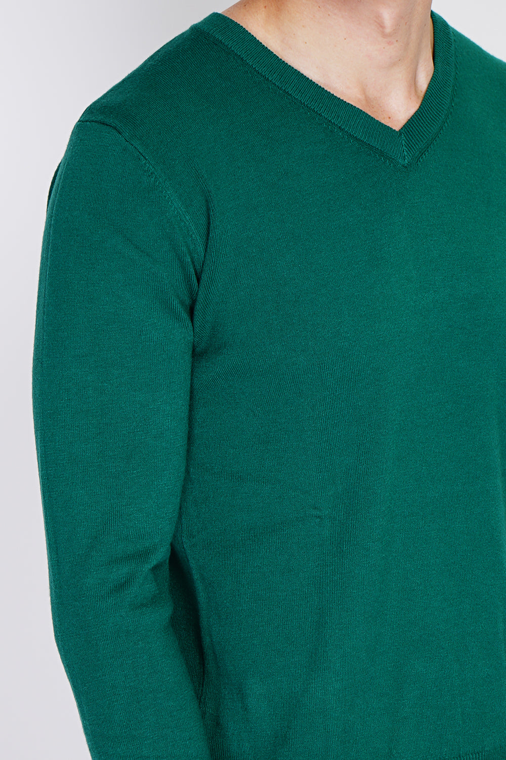 Maglione classico con scollo a V e maniche lunghe lavorato a 3 fili Amazon Green -WFM120