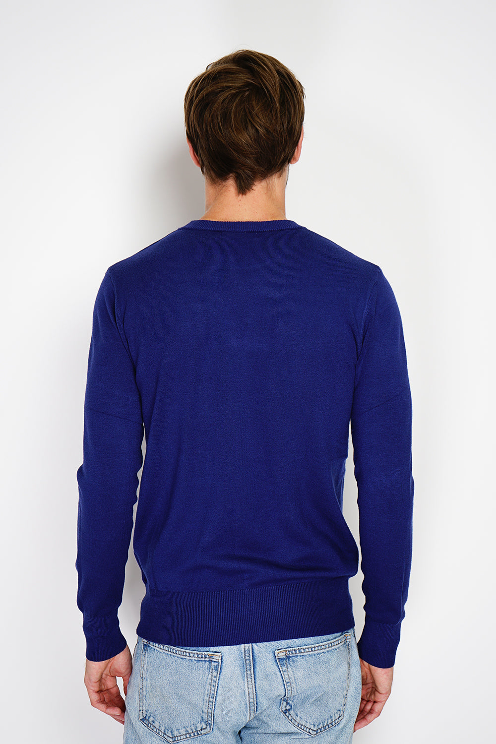 Maglione classico girocollo con maniche lunghe in maglia a 3 fili - Blu notte