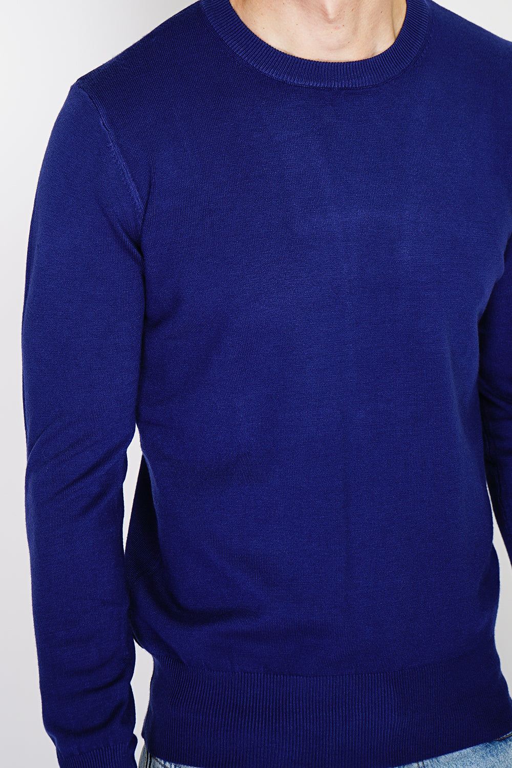 Maglione classico girocollo con maniche lunghe in maglia a 3 fili - Blu notte