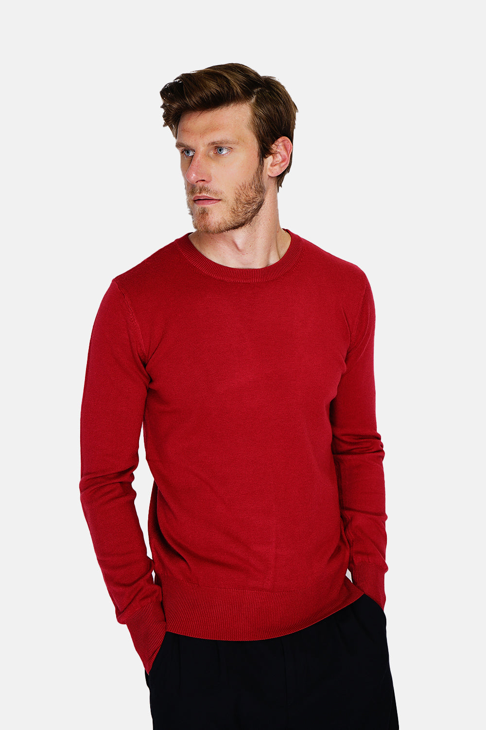 Maglione classico girocollo con maniche lunghe, lavorato a maglia con filato a 3 capi - Ermete