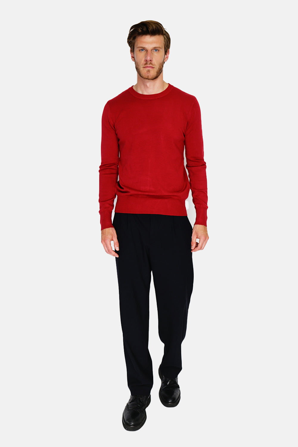 Maglione classico girocollo con maniche lunghe, lavorato a maglia con filato a 3 capi - Ermete