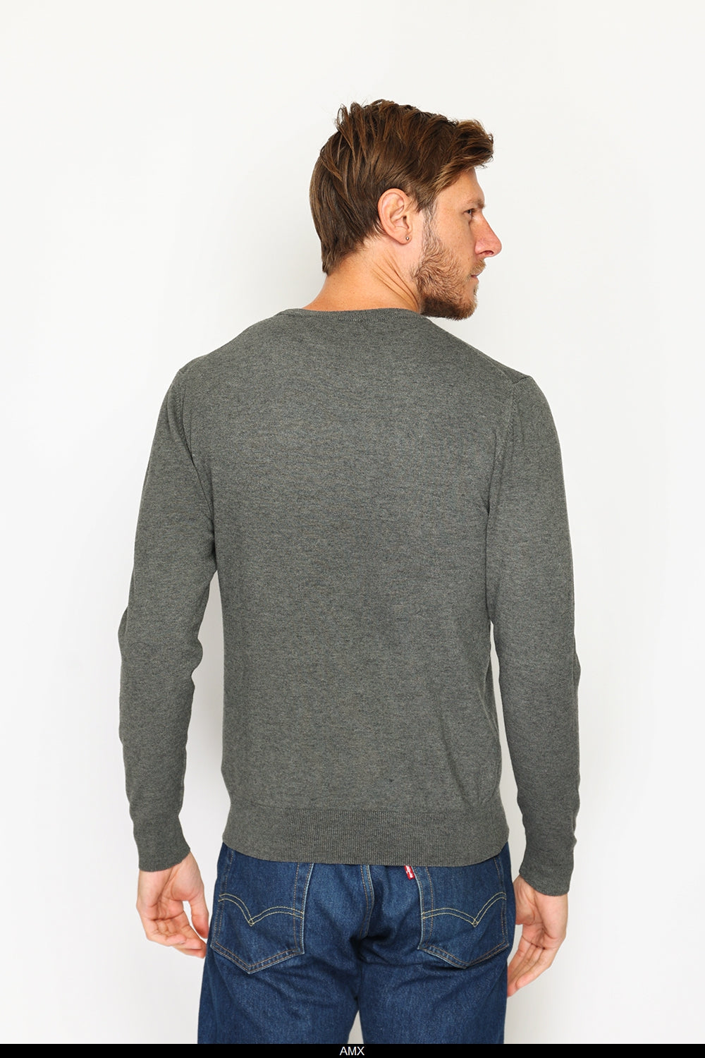 Maglione classico girocollo con maniche lunghe in maglia a 3 fili Lupo