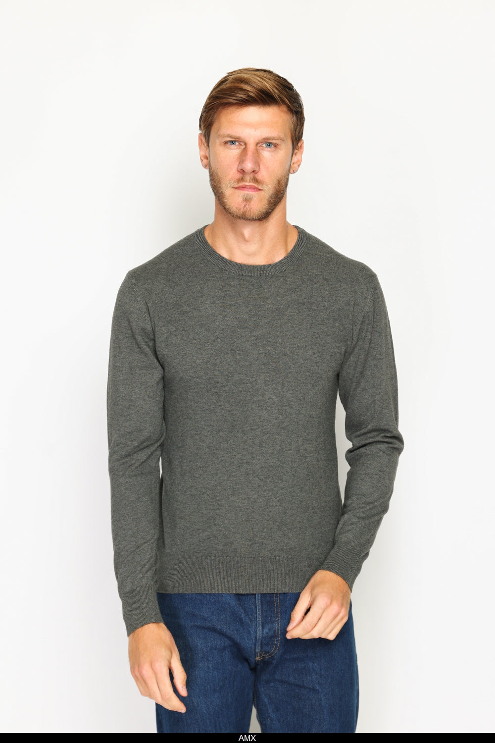 Maglione classico girocollo con maniche lunghe in maglia a 3 fili Lupo