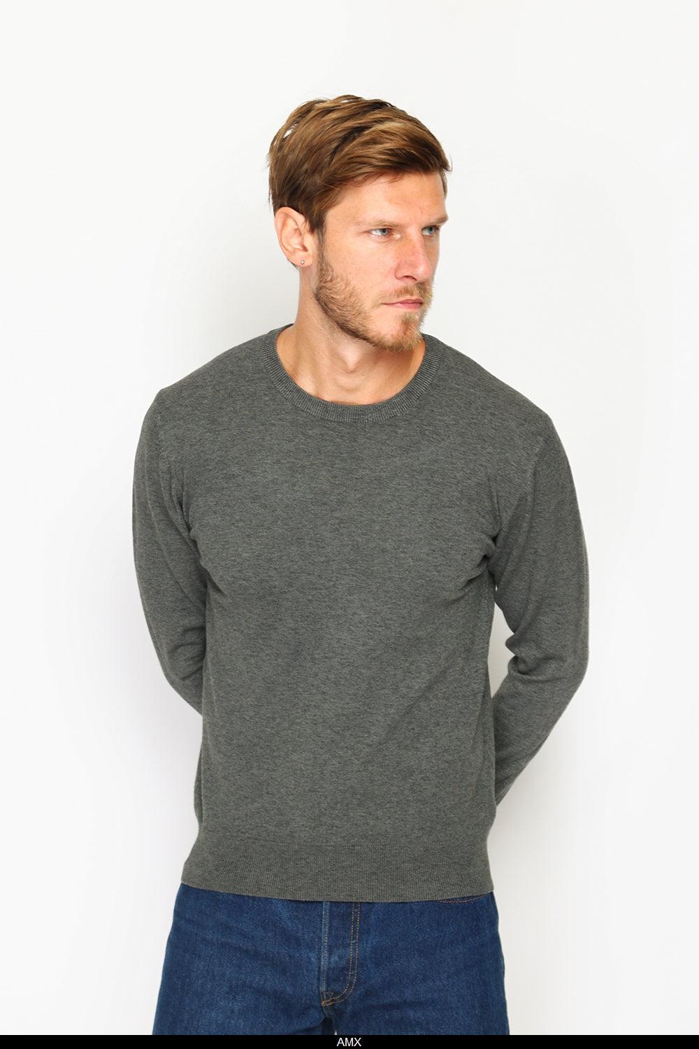 Maglione classico girocollo con maniche lunghe in maglia a 3 fili Lupo
