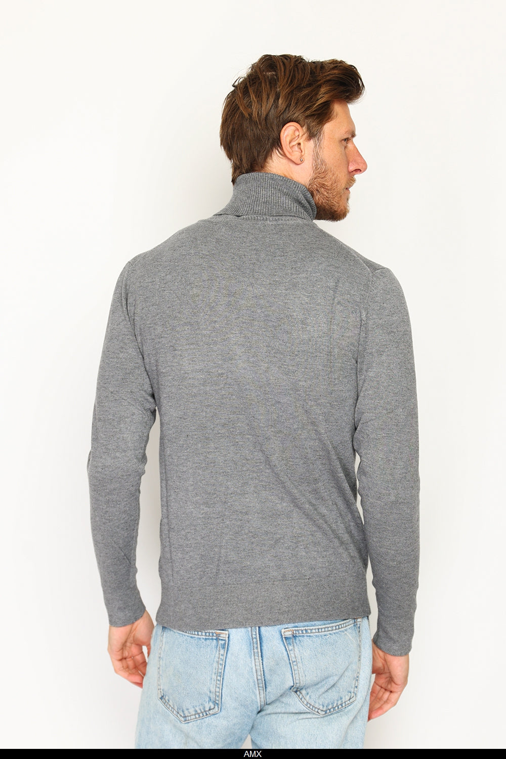 Classico maglione a collo alto a maniche lunghe in maglia a 3 fili Lupo