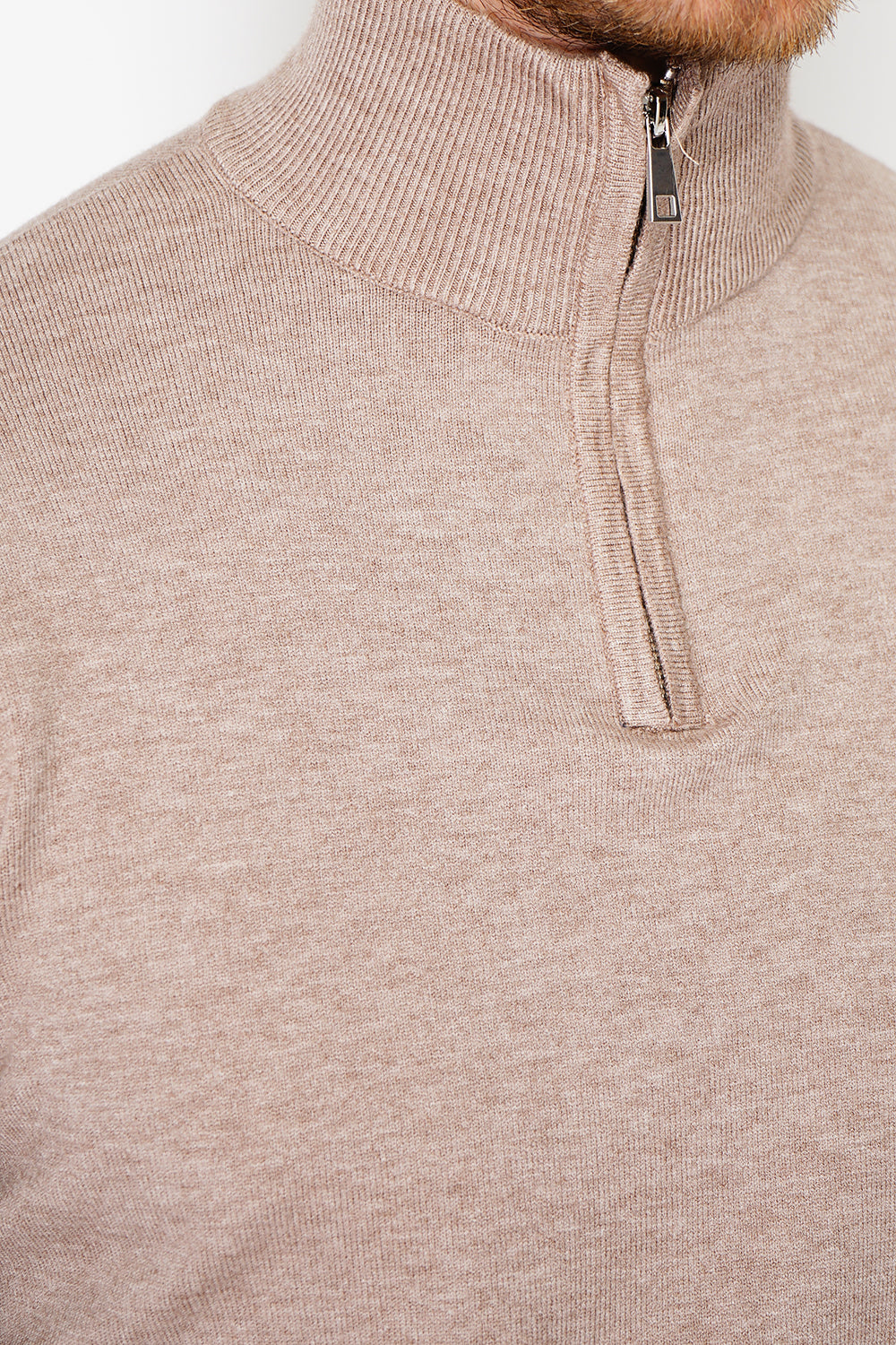 Maglione a maniche lunghe con collo trucker e cerniera in maglia a 3 strati Deserto