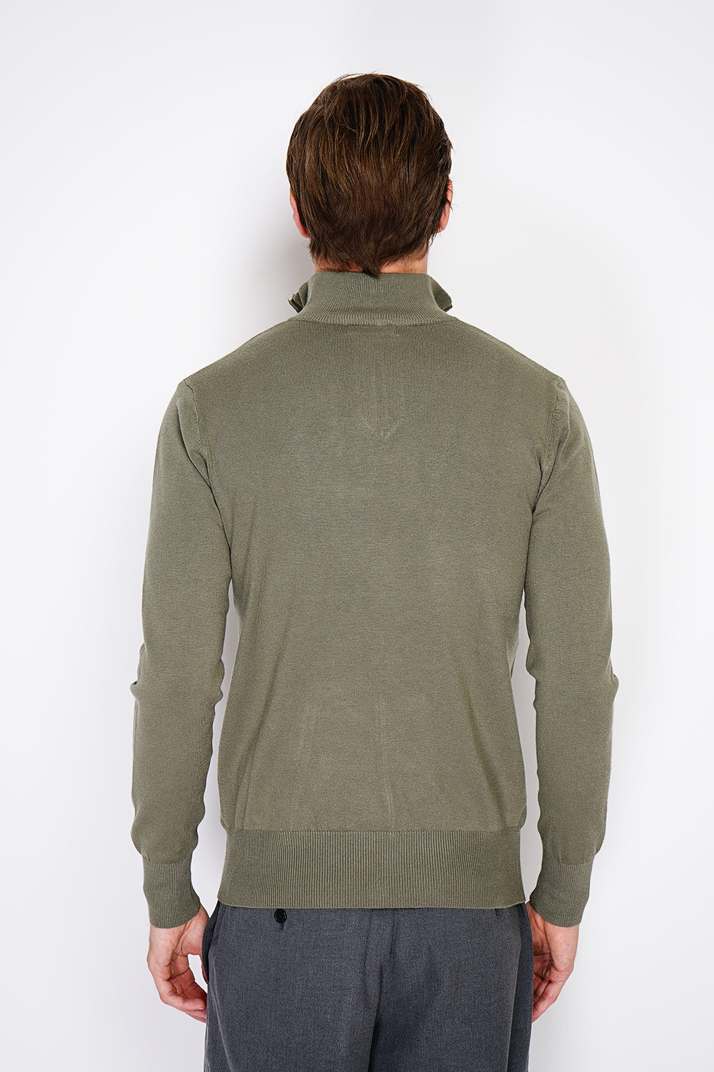 Maglione a maniche lunghe con collo trucker e cerniera in maglia a 3 strati Cachi