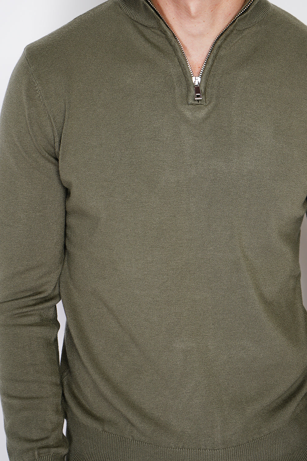 Maglione a maniche lunghe con collo trucker e cerniera in maglia a 3 strati Cachi