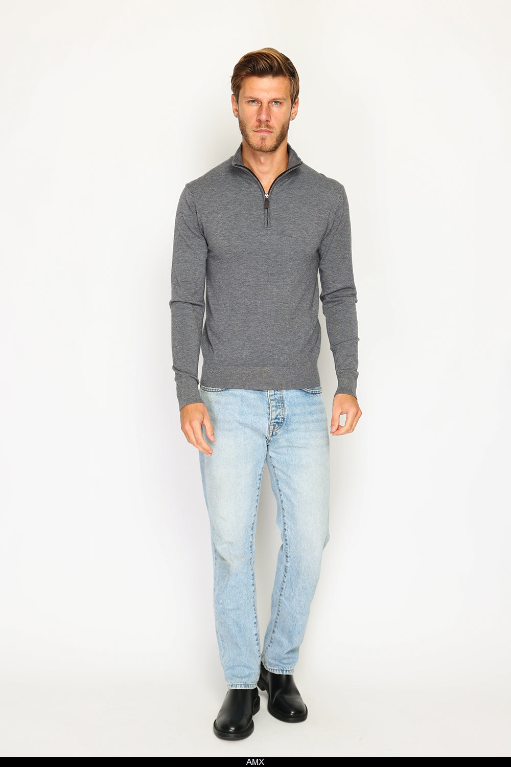 Maglione a maniche lunghe con collo trucker e cerniera in maglia a 3 strati Lupo