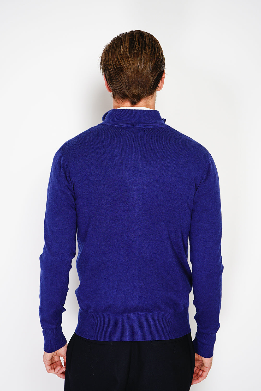 Cardigan classico a maniche lunghe con zip lavorato a maglia a 3 capi Blu notte -WFM126