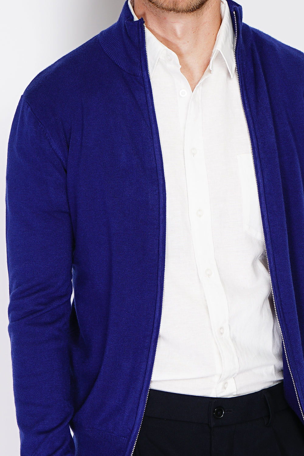 Cardigan classico a maniche lunghe con zip lavorato a maglia a 3 capi Blu notte -WFM126