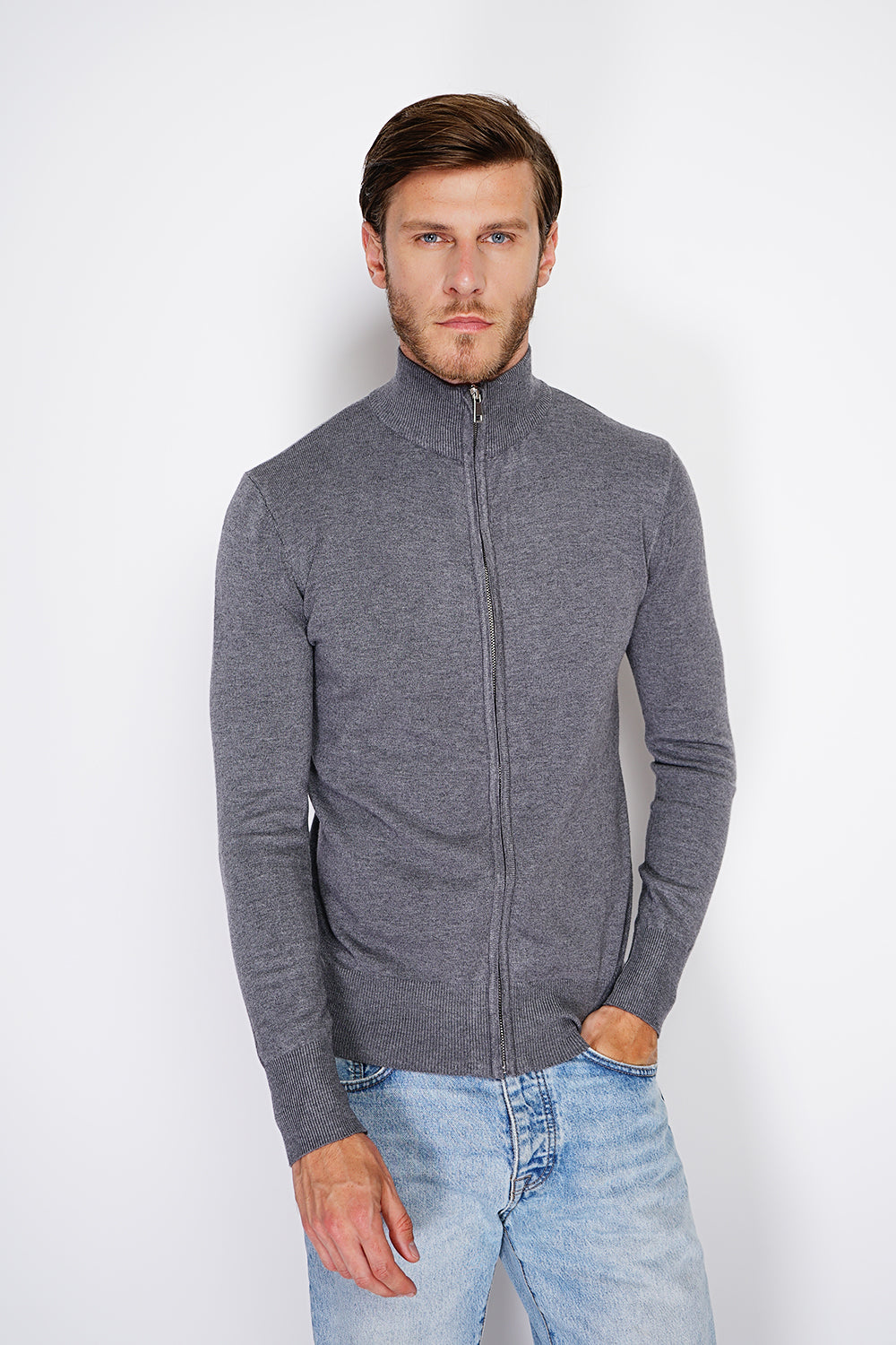 Cardigan classico a maniche lunghe con cerniera in maglia a 3 strati Lupo