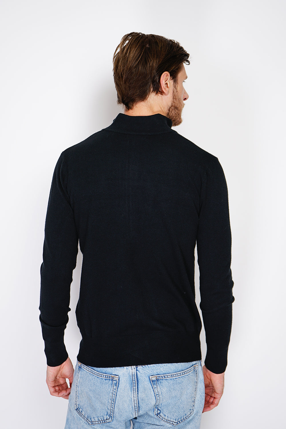 Cardigan classico a maniche lunghe con cerniera in maglia a 3 strati Nero