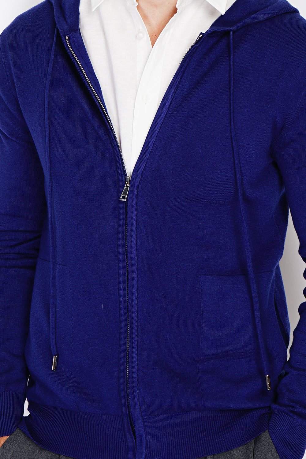 Gilet con cerniera e cappuccio in maglia a maniche lunghe - Blu notte