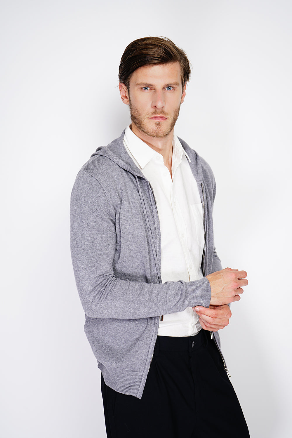 Gilet a maniche lunghe in maglia a 3 strati con cerniera e cappuccio - Flanella