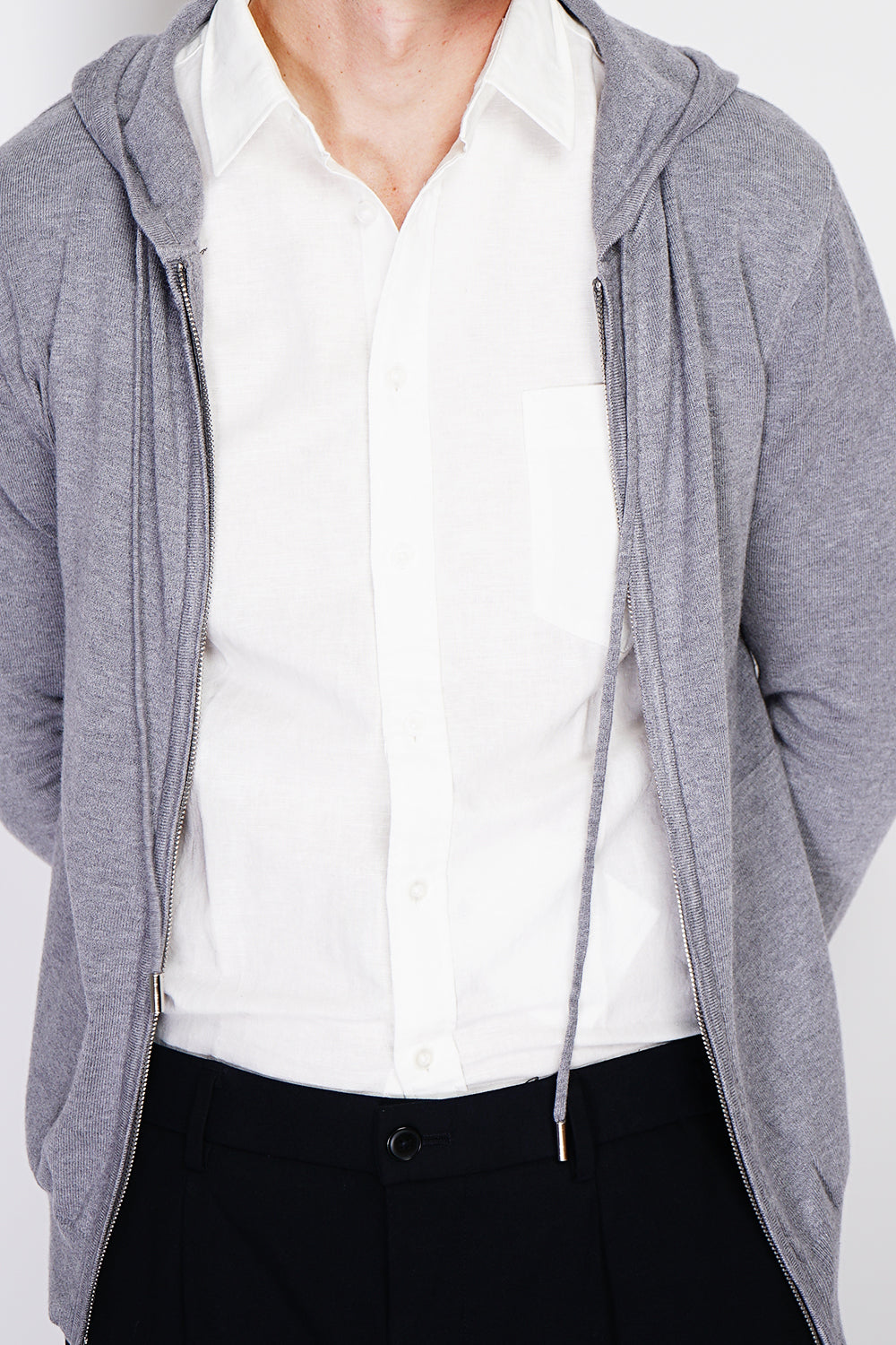 Gilet a maniche lunghe in maglia a 3 strati con cerniera e cappuccio - Flanella