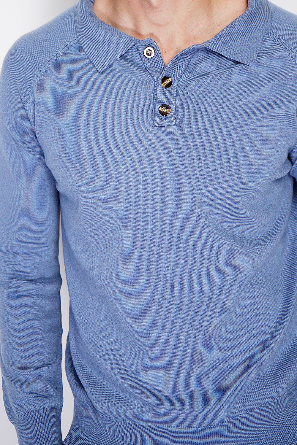 Maglione classico con collo polo e maniche lunghe, lavorazione a 2 fili - Jeans Blue