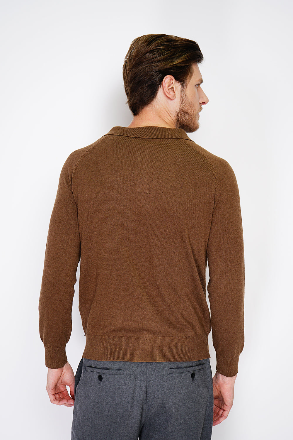 Maglione classico a collo alto con maniche lunghe, maglia a 2 fili Marrone