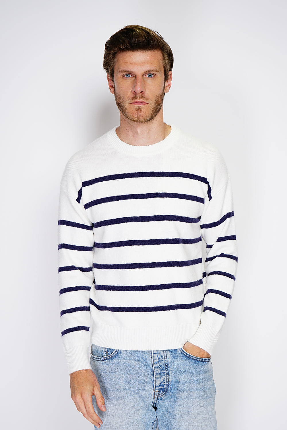 Maglione da marinaio a maniche lunghe e scollo tondo - Bianco sporco