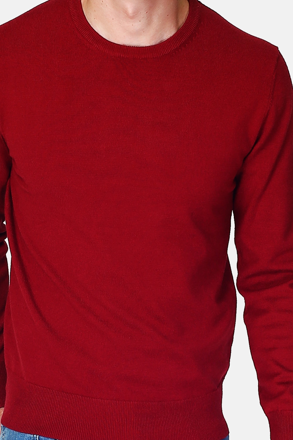 Maglione classico girocollo con maniche lunghe, maglia a 2 fili Bordeaux