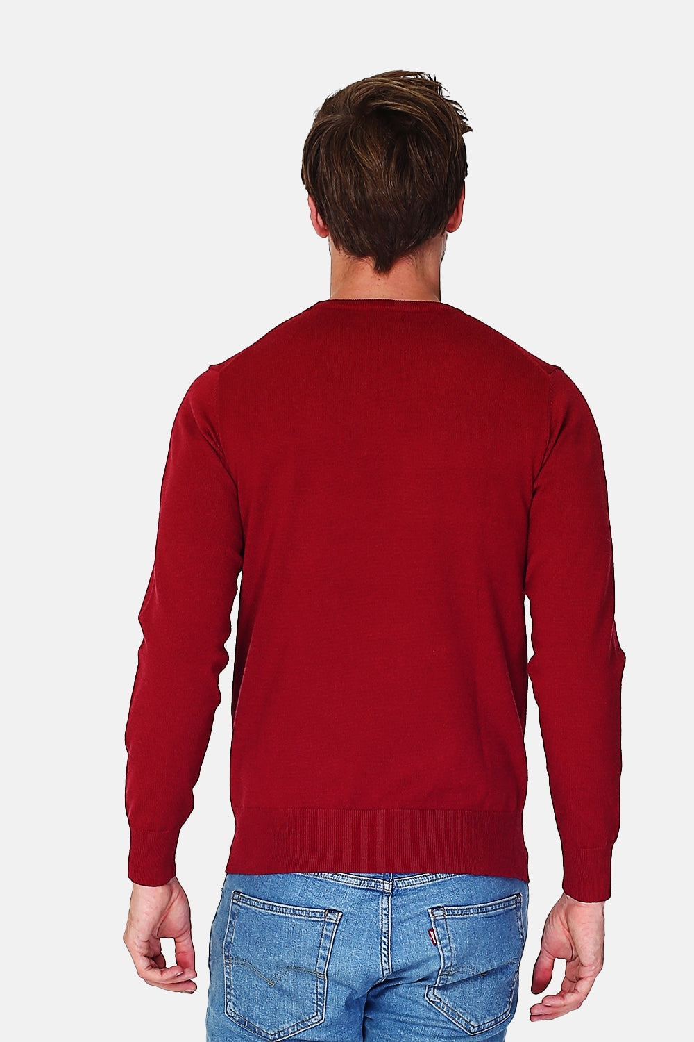 Maglione classico girocollo con maniche lunghe, maglia a 2 fili Bordeaux