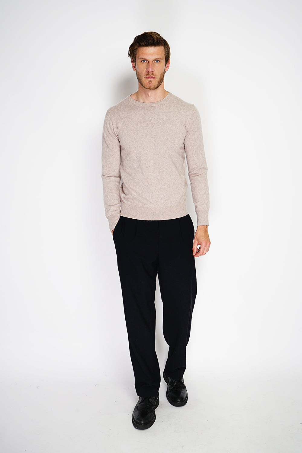 Maglione classico girocollo con maniche lunghe, maglia a 2 fili Deserto