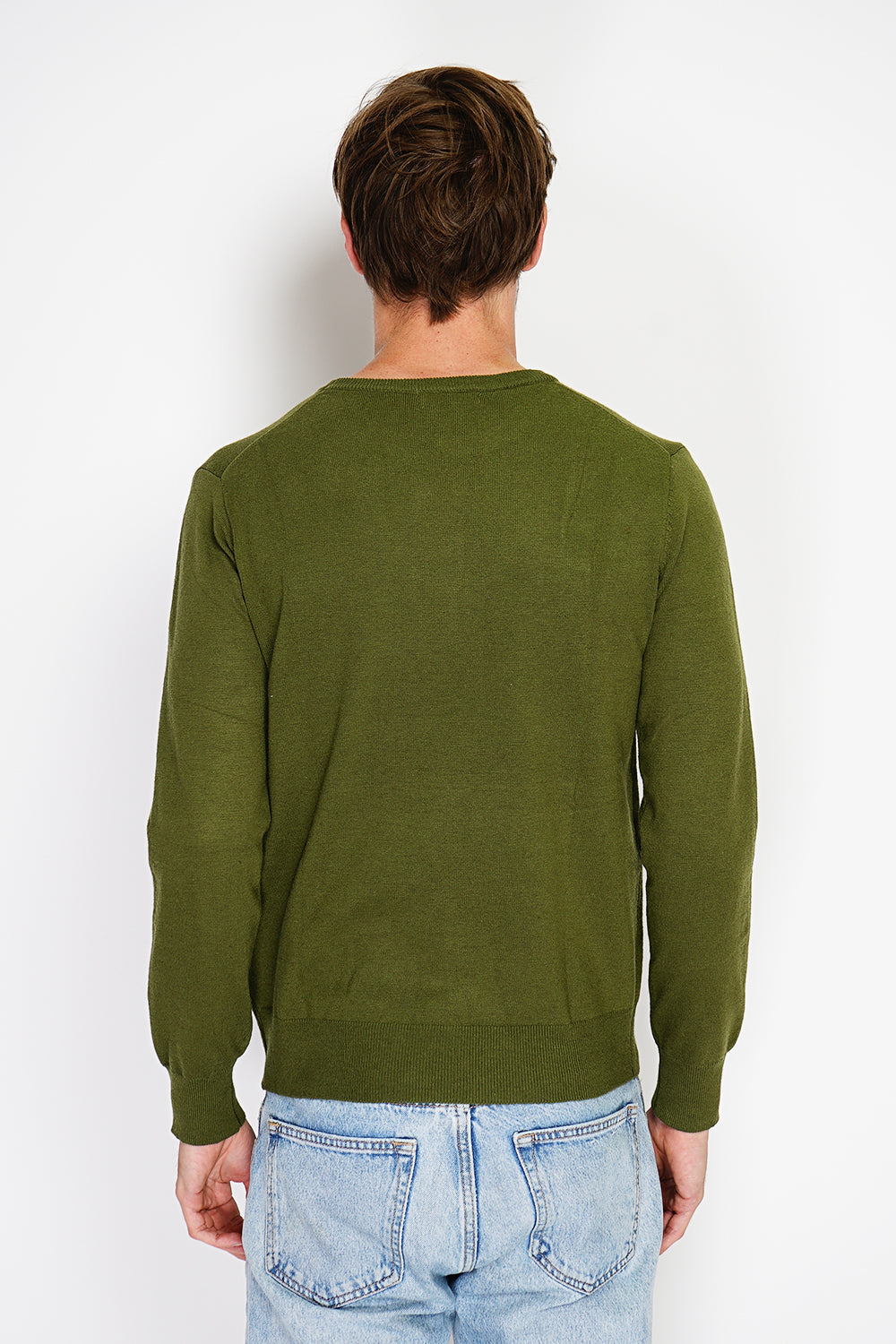 Maglione classico girocollo con maniche lunghe, maglia a 2 fili Cachi