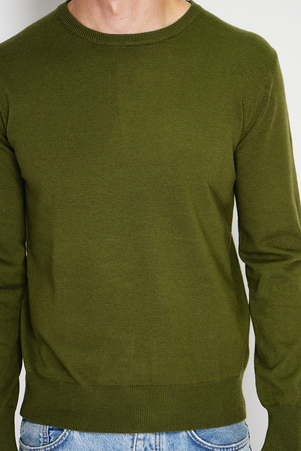 Maglione classico girocollo con maniche lunghe, maglia a 2 fili Cachi