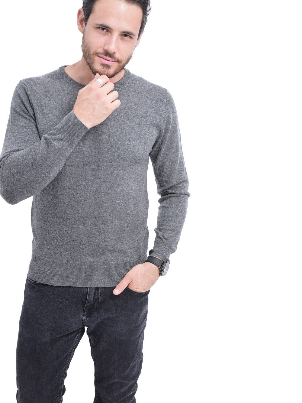Maglione classico girocollo con maniche lunghe, maglia a 2 fili Lupo