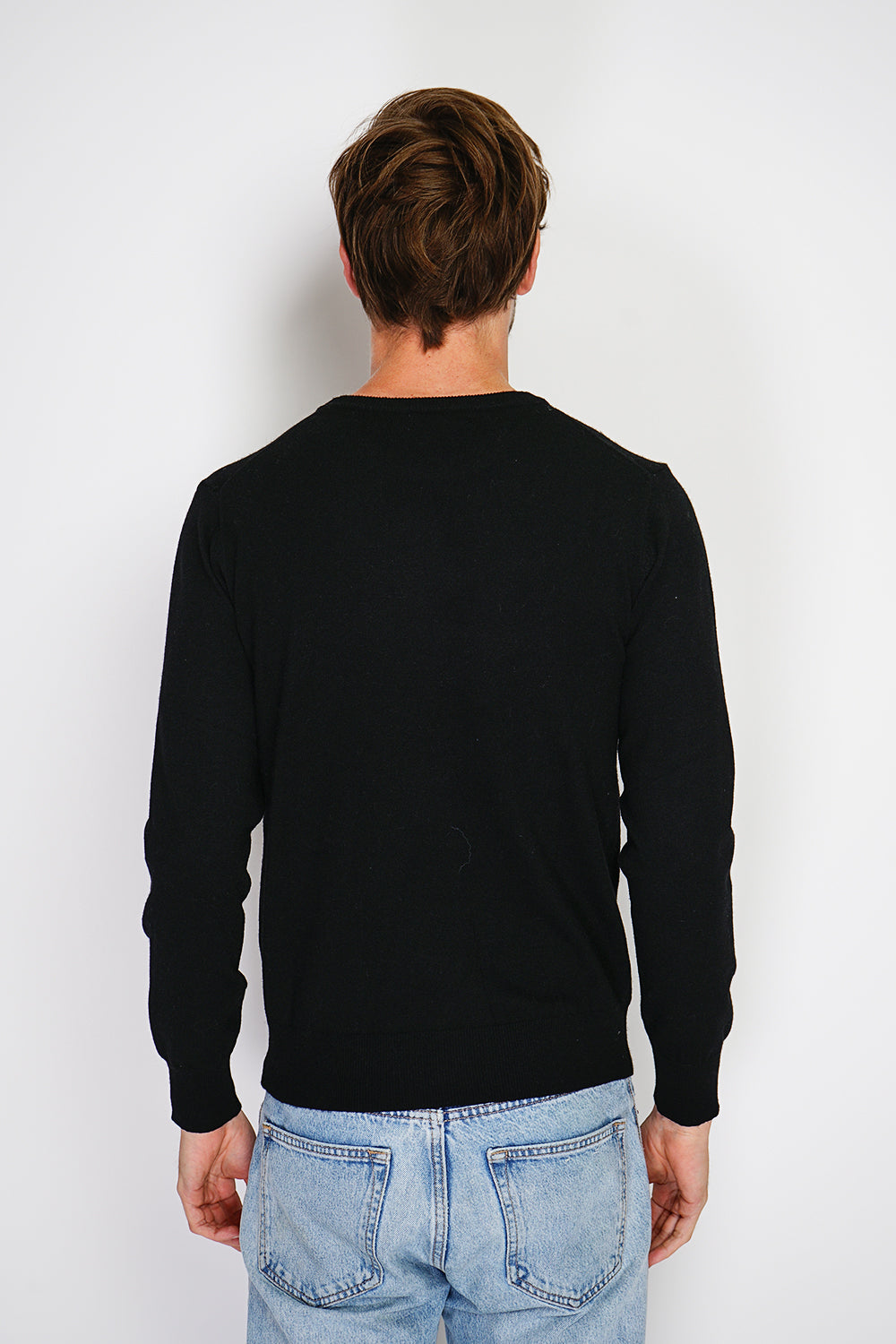 Maglione classico girocollo con maniche lunghe, maglia a 2 fili Nero