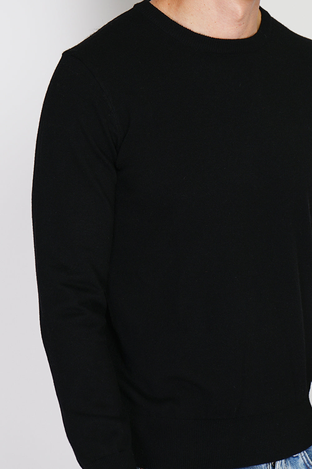 Maglione classico girocollo con maniche lunghe, maglia a 2 fili Nero