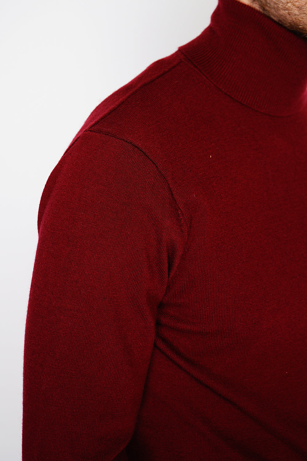 Classico maglione a collo alto a maniche lunghe in maglia a 2 fili Bordeaux