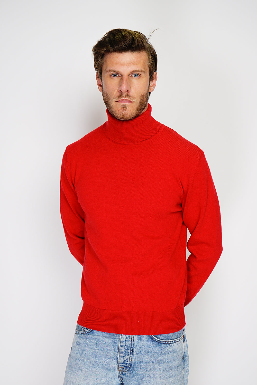 Classico maglione a collo alto con maniche lunghe lavorato a 2 fili Hermes rosso -WFM143