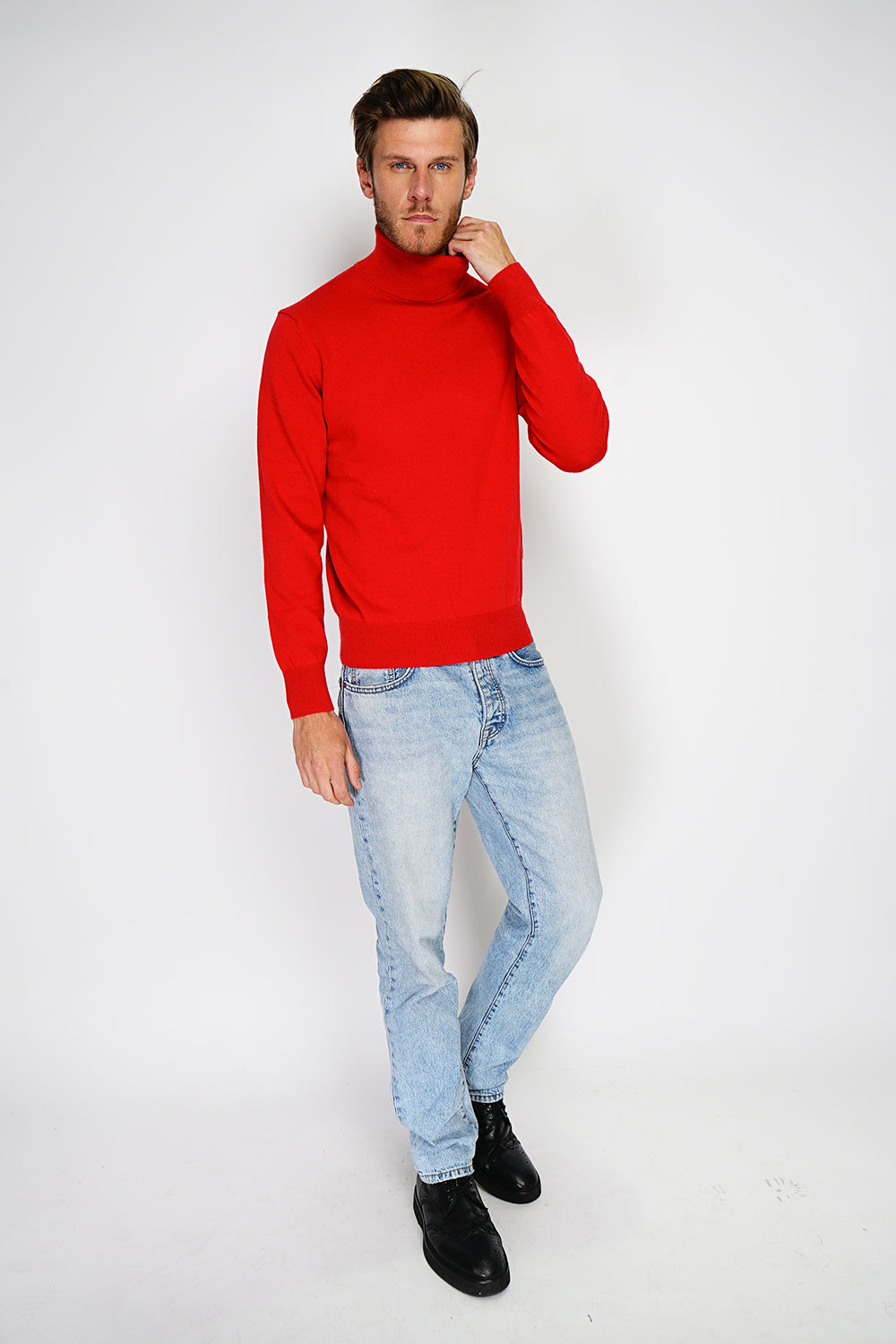 Classico maglione a collo alto con maniche lunghe lavorato a 2 fili Hermes rosso -WFM143