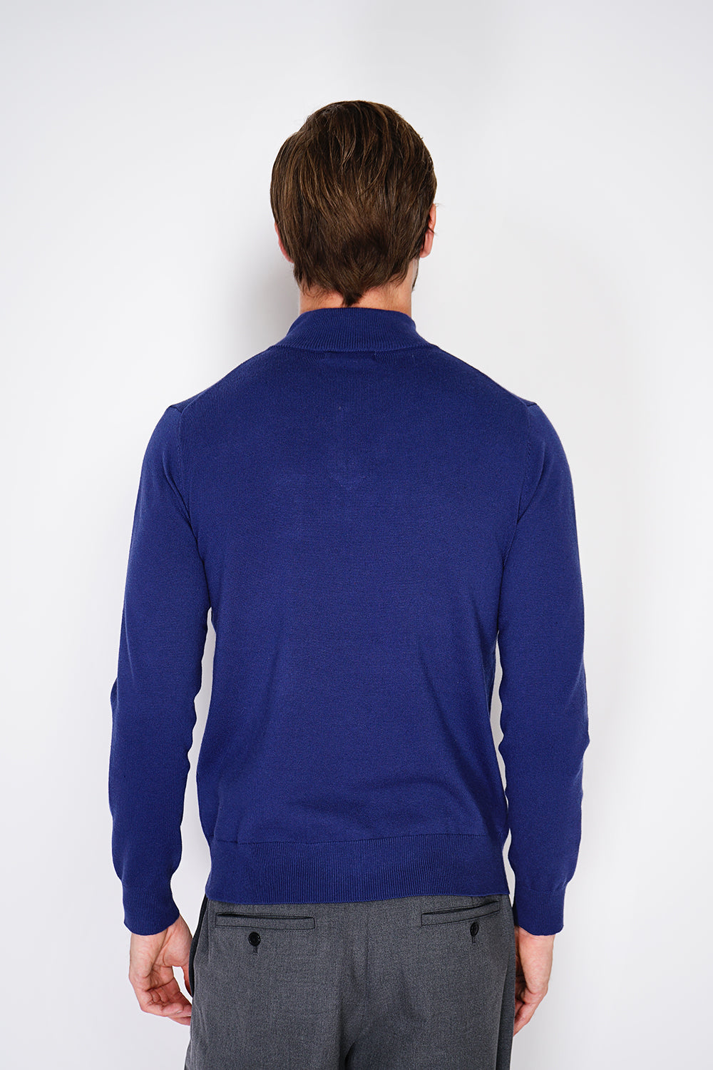 Maglione collo stile camionista con zip e maniche lunghe lavorato a 2 fili Blu notte -WFM145