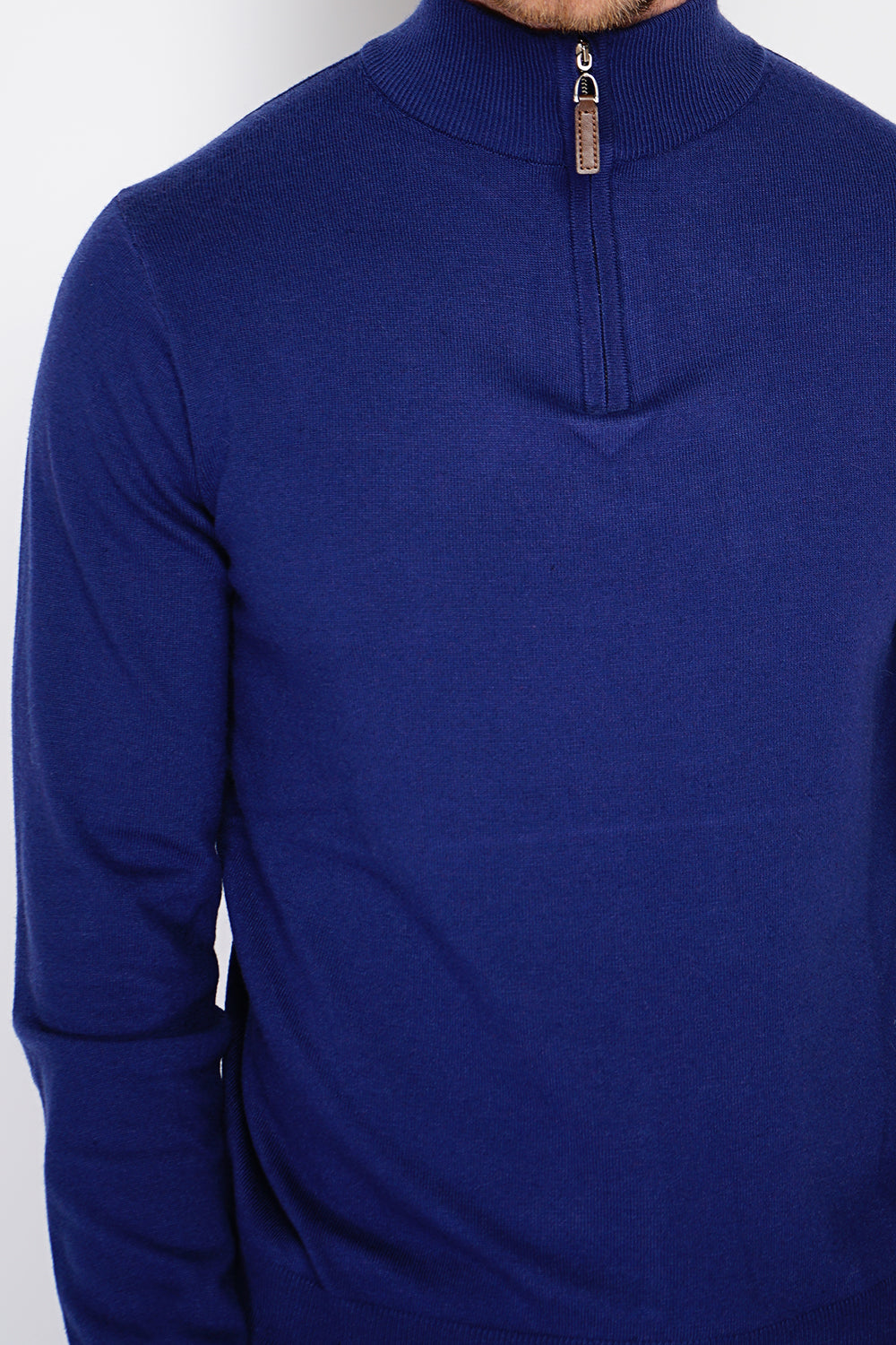 Maglione collo stile camionista con zip e maniche lunghe lavorato a 2 fili Blu notte -WFM145