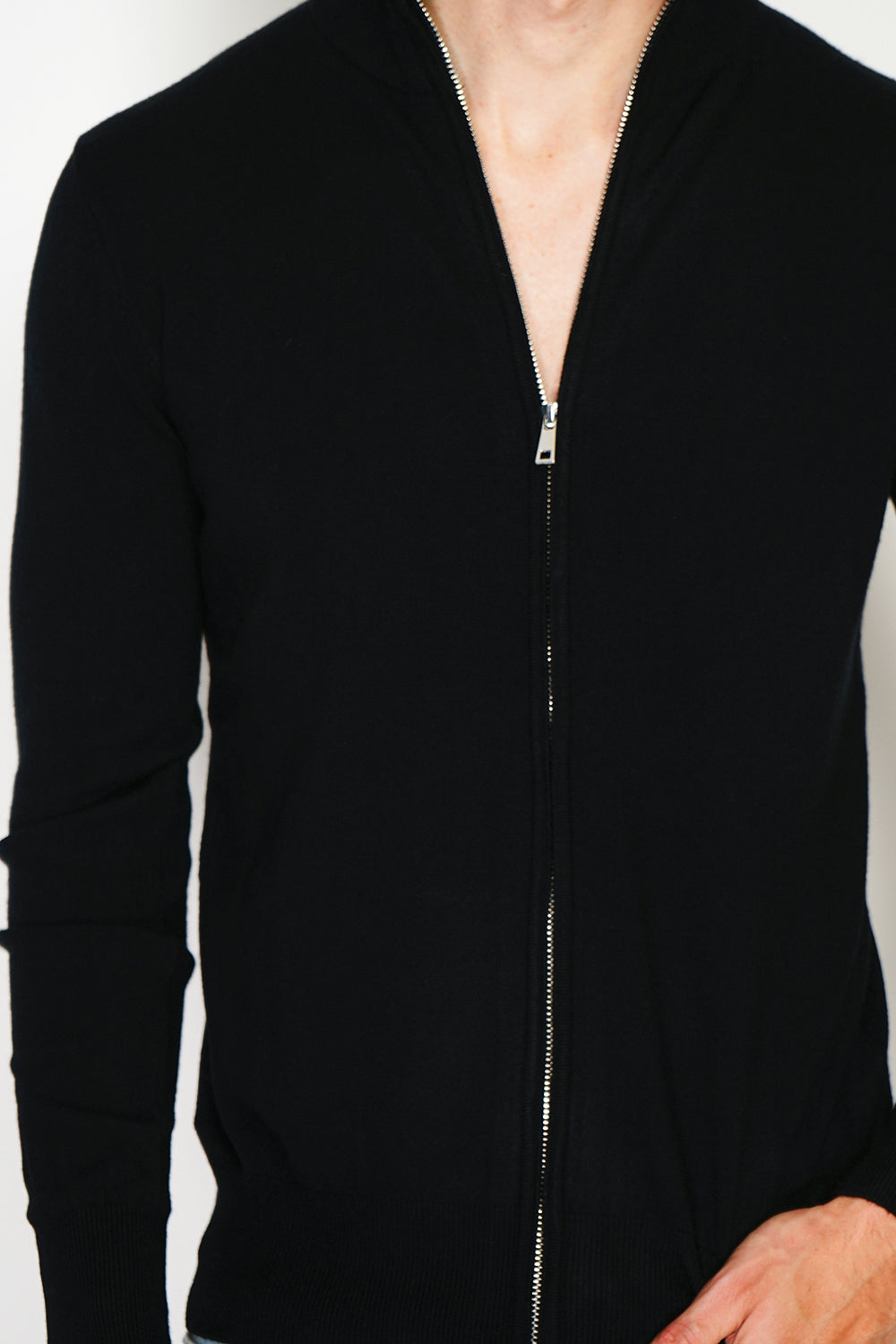 Maglione a maniche lunghe con collo trucker e cerniera in maglia a 2 strati Nero