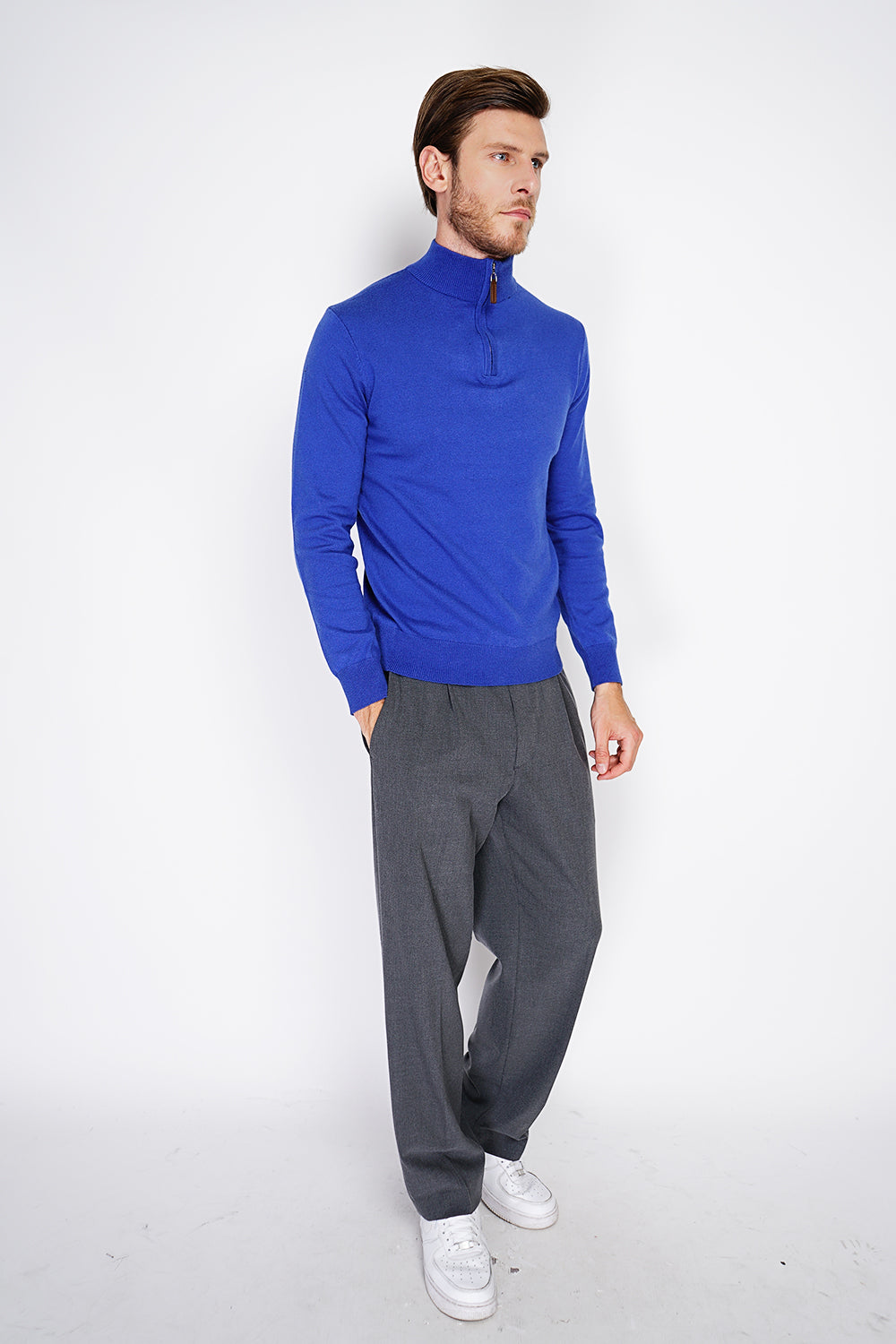 Maglione a maniche lunghe con collo trucker e cerniera in maglia a 2 strati Reale