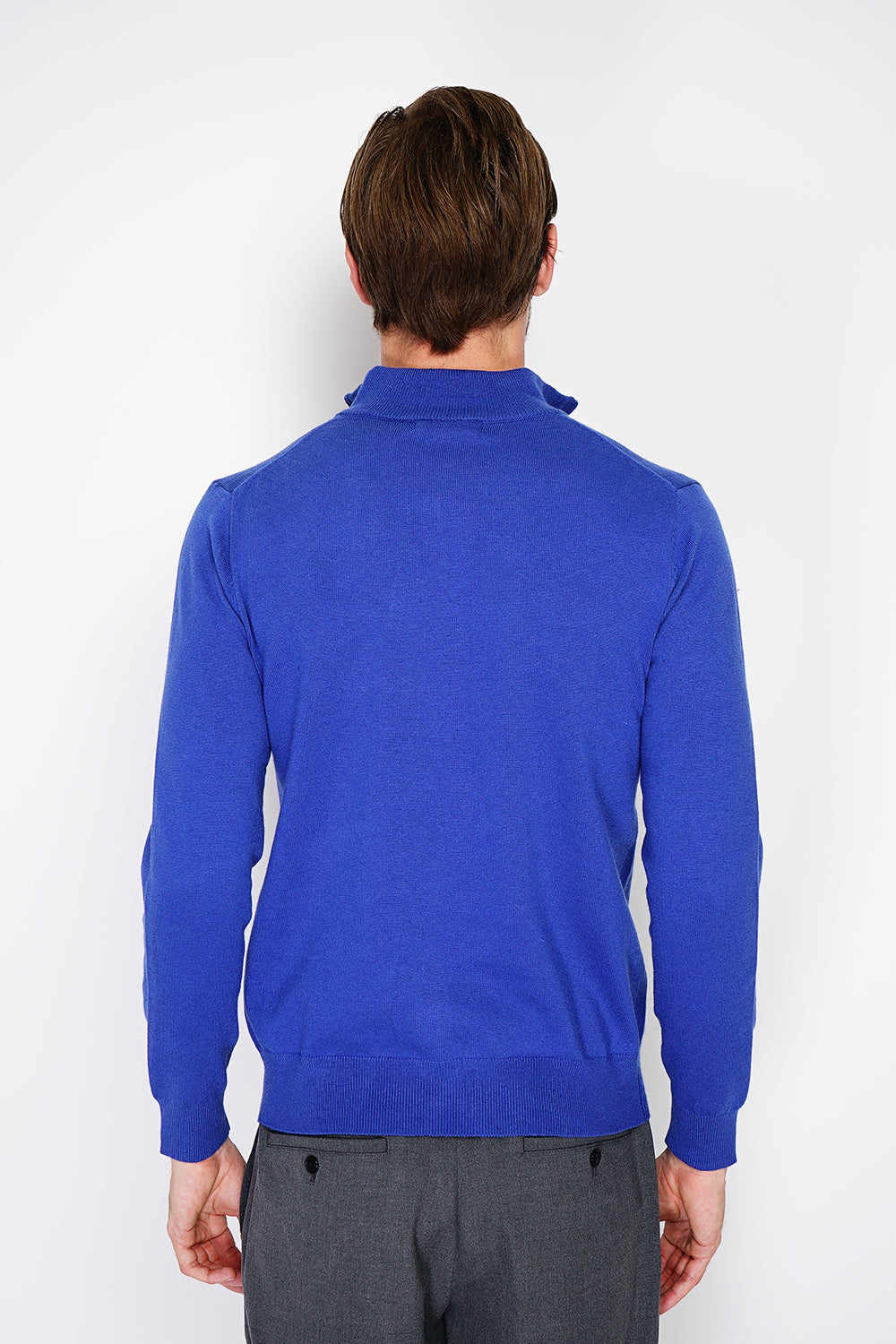 Maglione con collo stile camionista con zip e maniche lunghe lavorato a 2 fili Royal Bleu -WFM145