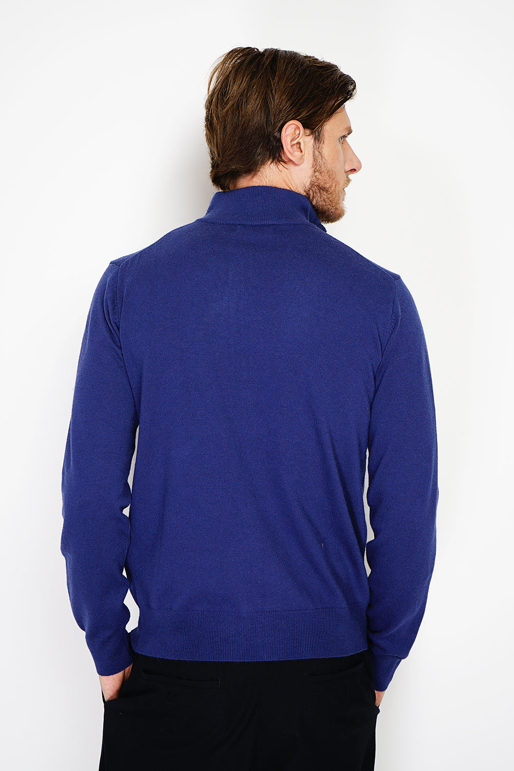 Cardigan classico a maniche lunghe con cerniera in maglia a 2 fili Blu Notte