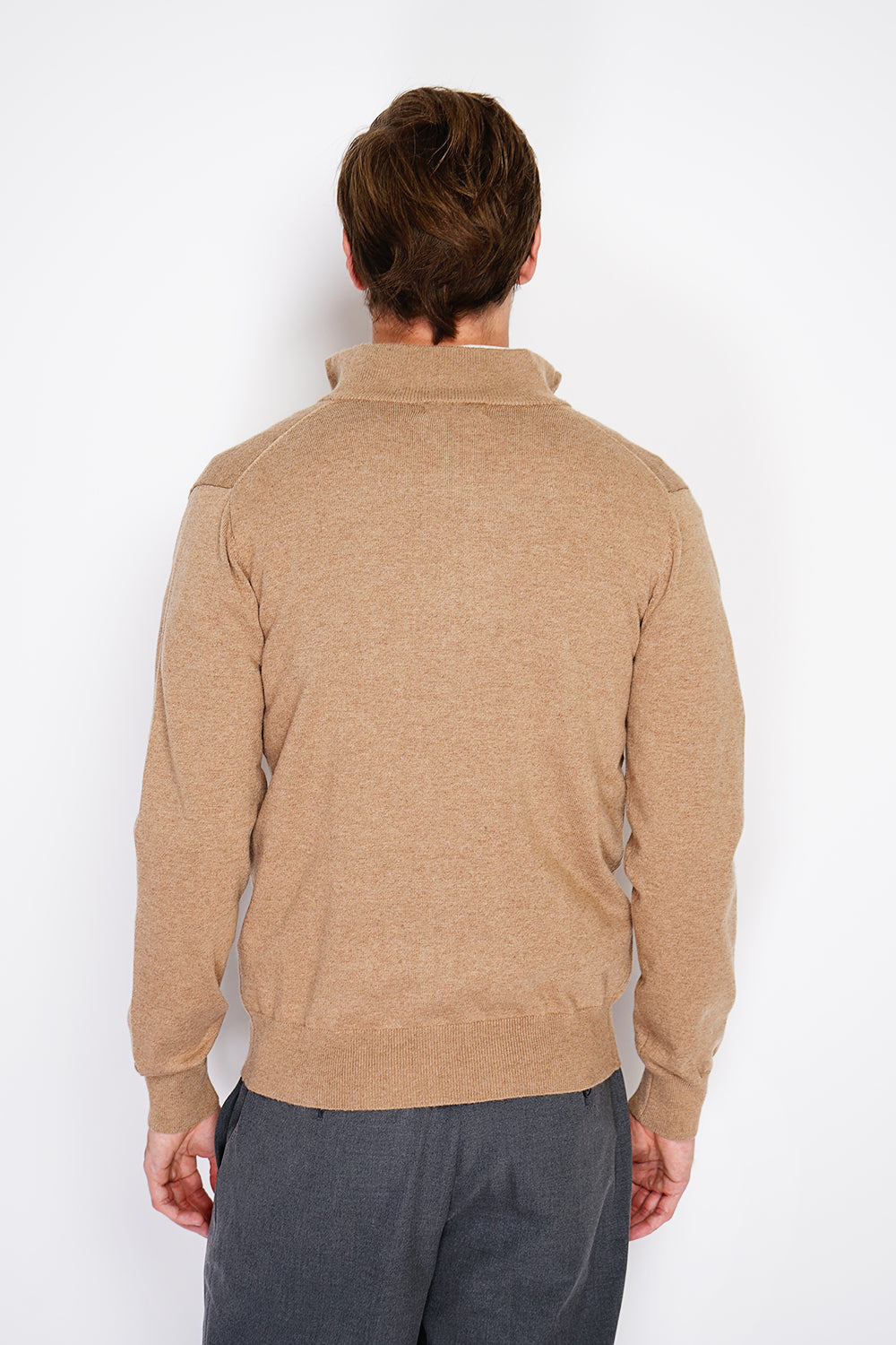 Cardigan classico a maniche lunghe con cerniera in maglia a 2 fili Cammello Scuro