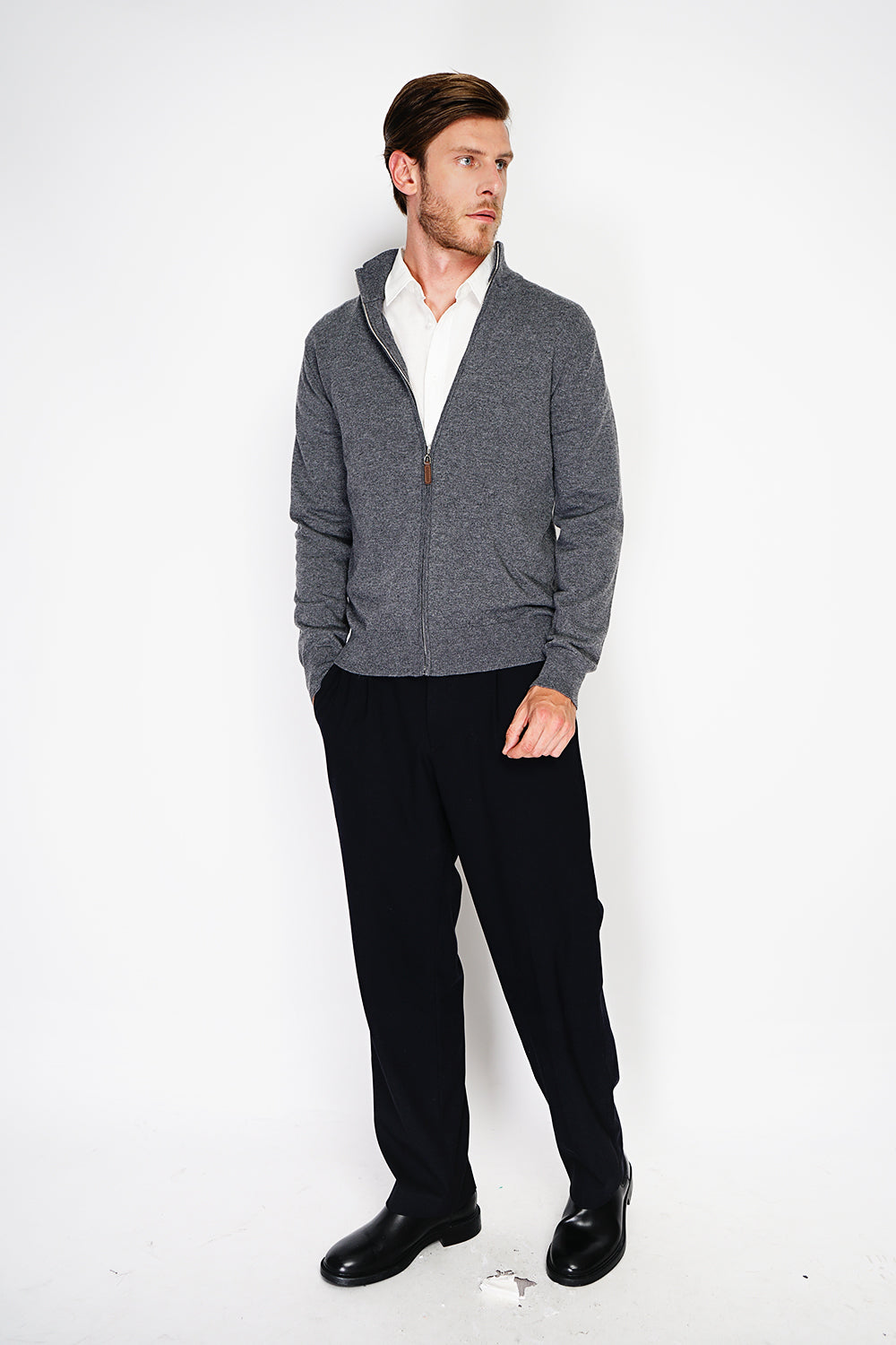 Cardigan classico a maniche lunghe con cerniera in maglia a 2 fili Lupo