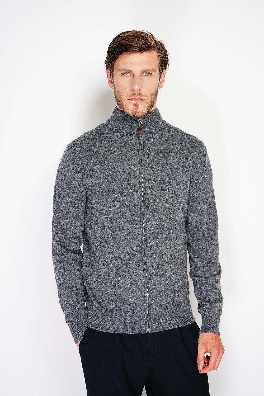 Cardigan classico a maniche lunghe con cerniera in maglia a 2 fili Lupo