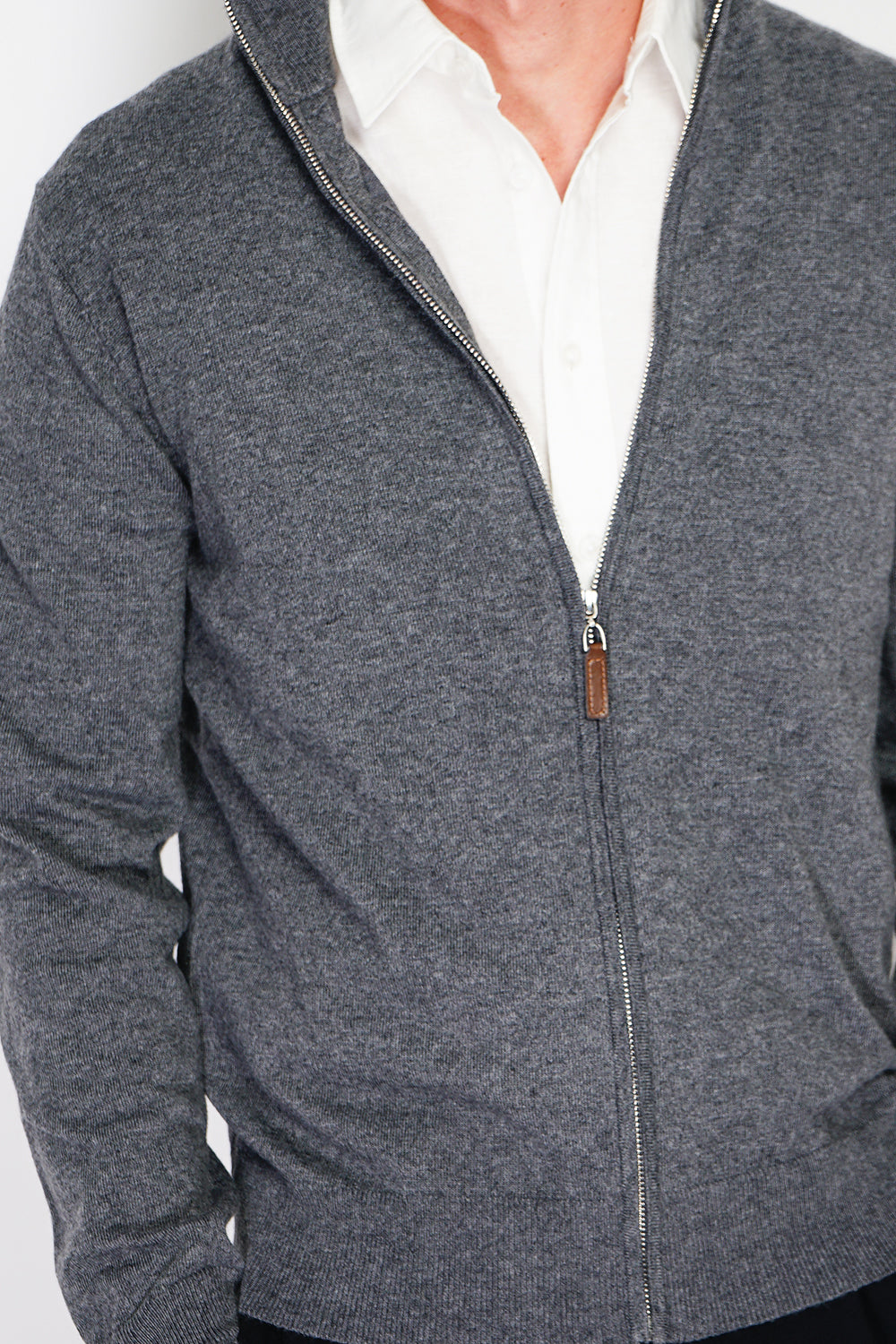Cardigan classico a maniche lunghe con cerniera in maglia a 2 fili Lupo