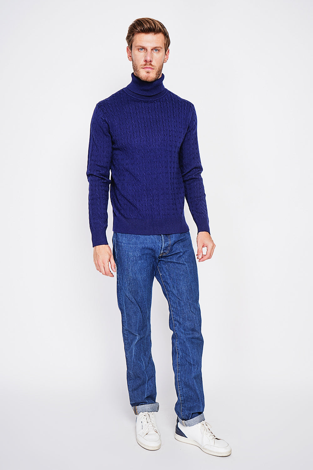 Maglione a collo alto con maniche lunghe Blu Notte