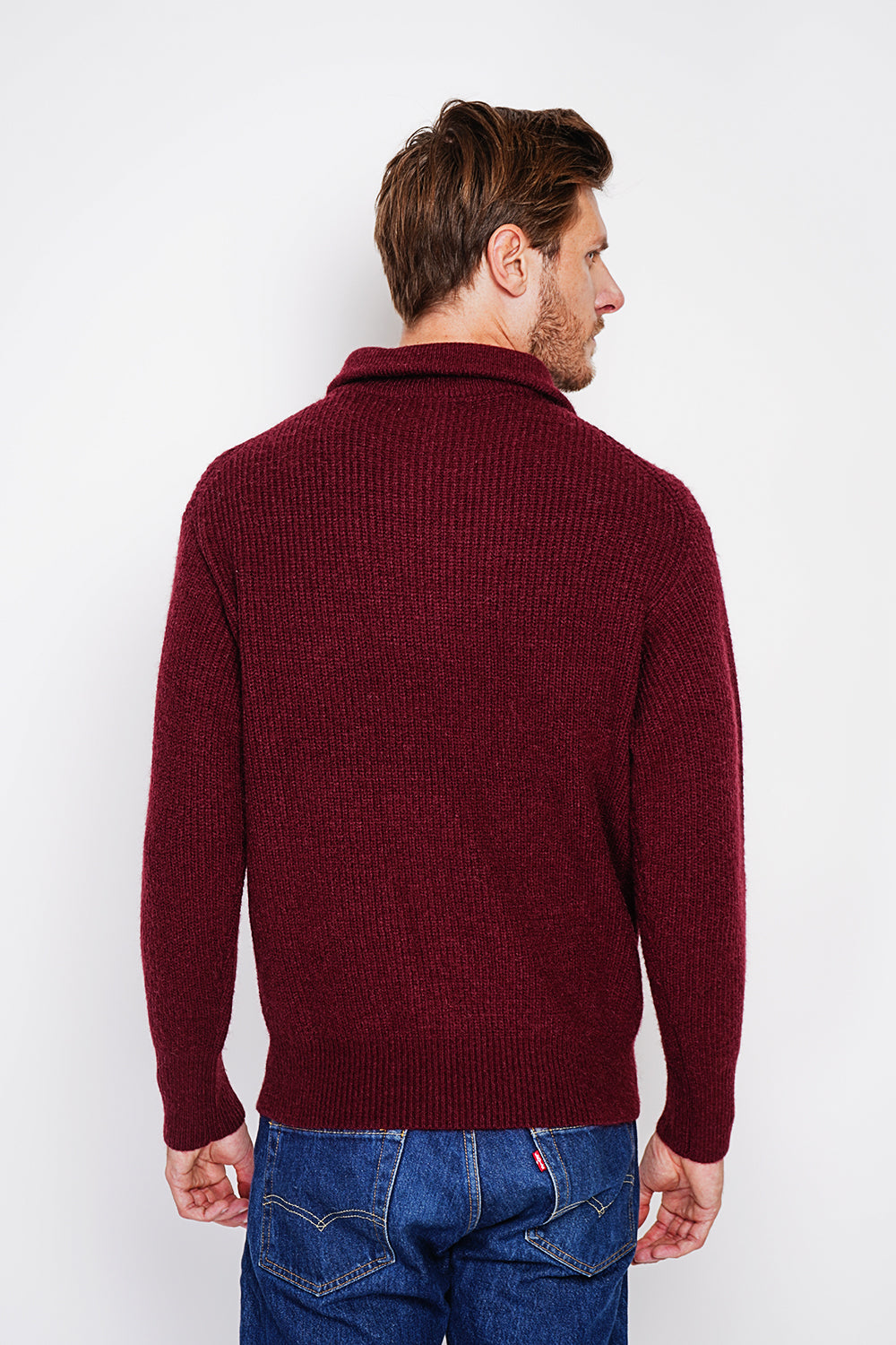 Maglione a maniche lunghe con collo a camionista e cerniera in maglia fantasia Bordeaux
