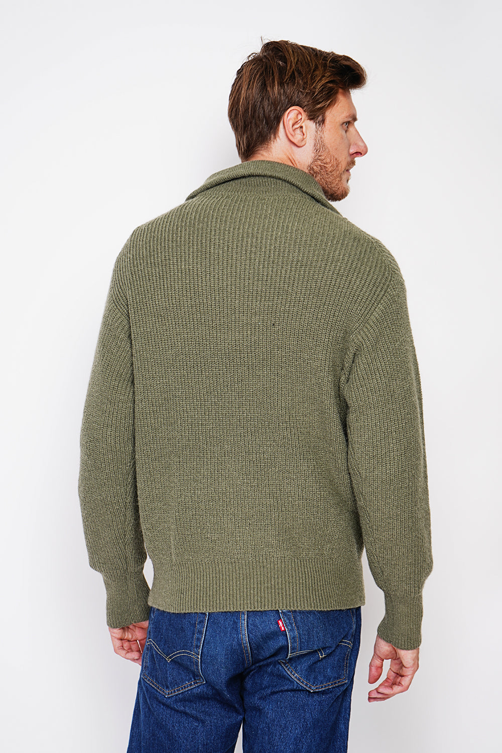 Maglione a maniche lunghe con collo a camionista e cerniera in maglia fantasia Cachi