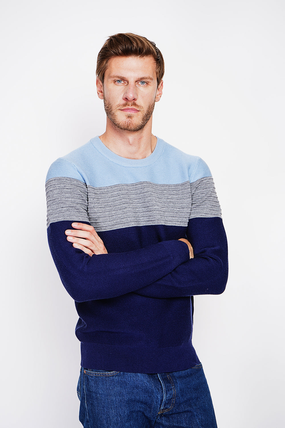Maglione girocollo a maniche lunghe in maglia fantasia Blu Notte
